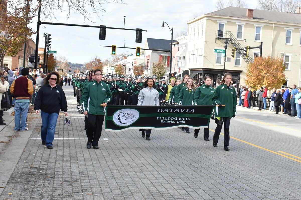 Batavia Bulldog band marching in a parade