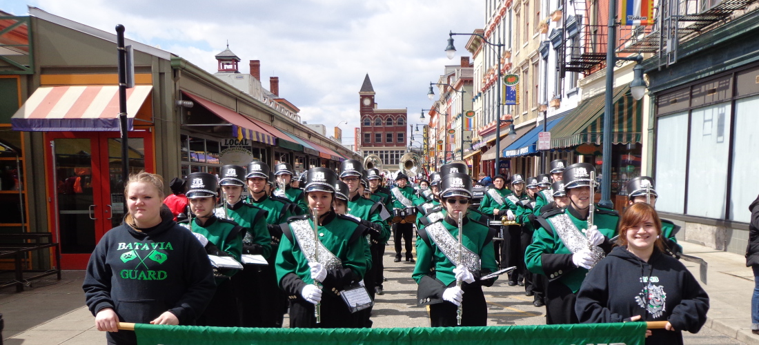 Marching band performing in the Blink Parade 